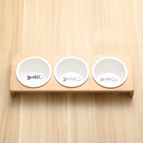 Bamboo And Ceramic Cat Dog Feeder Bowls