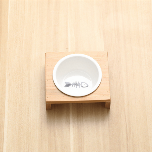 Bamboo And Ceramic Cat Dog Feeder Bowls