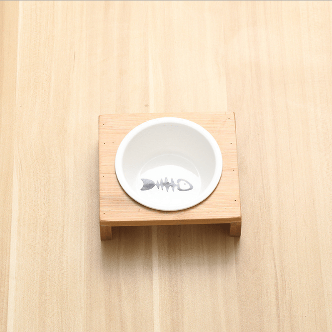 Bamboo And Ceramic Cat Dog Feeder Bowls